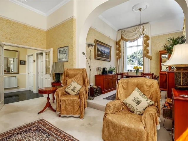 The apartment is situated on the mansion's first floor, which is accessible via lift.