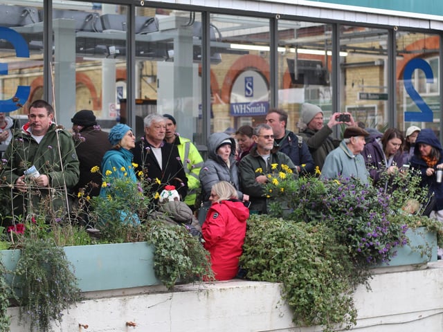 Crowd watching the train arrive