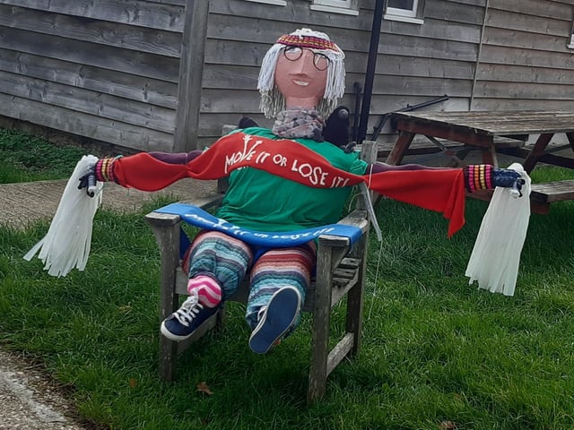 Some of the super scarecrows created for the Ferring Scarecrow Festival 2022, raising money for 1st Ferring Scouting Group. Some have pumpkins displaying a letter, five in North Ferring and nine in South Ferring. Unscramble them to enter the prize draw. Trail maps available at Brown's Natural Pet store.