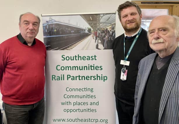 Photo caption (left to right): Sussex Downs Line Chair Norman Baker, GTR’s new Lewes area station manager Jim Crawford and Community Rail Line Vice-Chair Cllr Stephen Catlin
