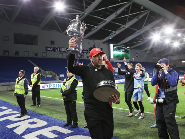 Action and celebrations as Worthing take on Bognor Regis Town in the Sussex Senior Cup final at the Amex Stadium - and win 8-7 on penalties