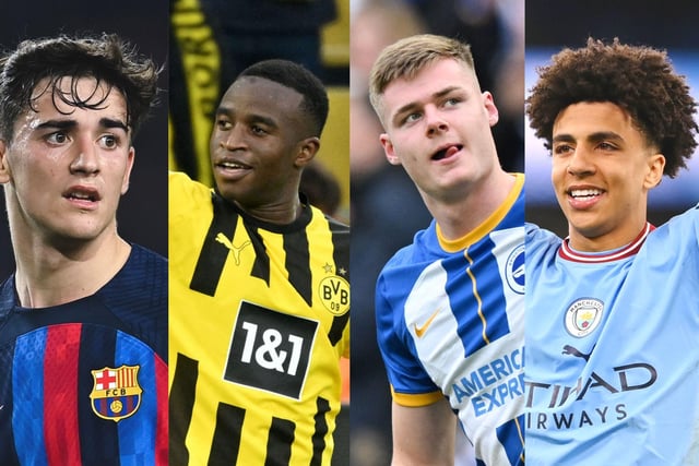 Brighton & Hove Albion’s Evan Ferguson (centre-right) has been included in a list of the top 50 best wonderkids in world football