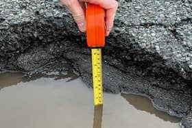 An 18cm deep pothole on Paddockhall Road in Haywards Heath