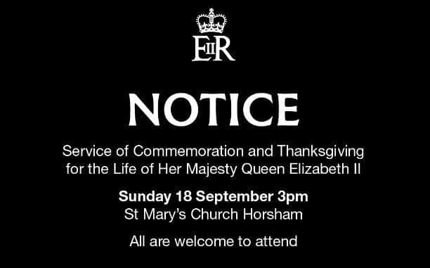 The service is to be held at St Mary's Church in Horsham on Sunday