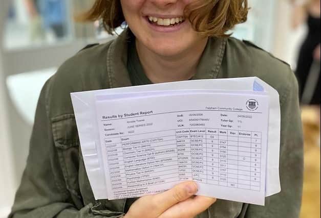 A Felpham Community College student celebrates her GCSE  results
