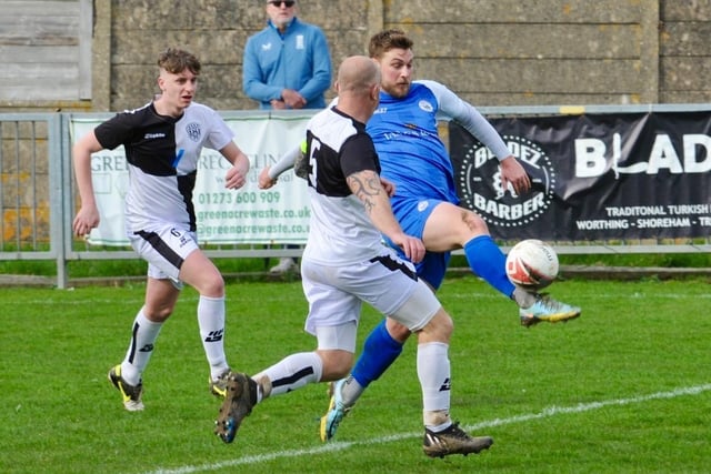 Action from Shoreham's 1-0 win over East Preston at Middle Road in division one of the SCFL