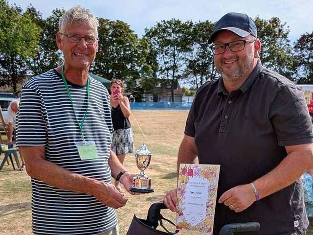 Chairman Chris Hill presents the Doris Jenkins Chutney Cup to Marc O'Brien