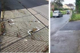 Pavement in Ninfield Road, Bexhill before and after