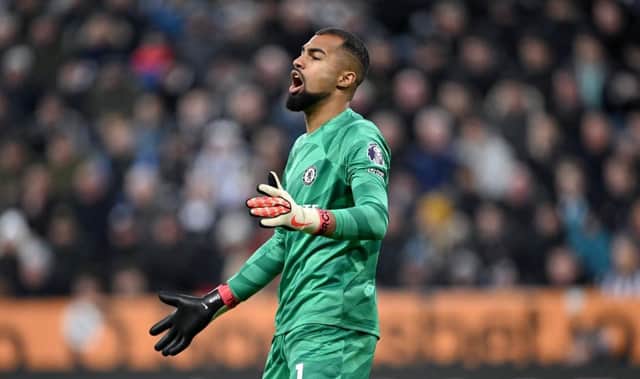 Chelsea goalkeeper Robert Sanchez reacts during the Premier League match between Newcastle United and Chelsea FC at St. James Park on November 25, 2023 in Newcastle upon Tyne, England. (Photo by Stu Forster/Getty Images)