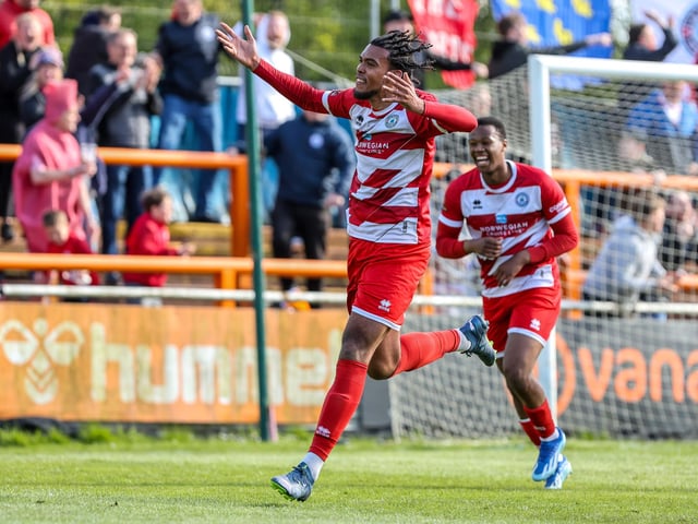 Action from Eastbourne Borough's final-day 3-2 win at Braintree - the Sports have stayed up with six points to spare