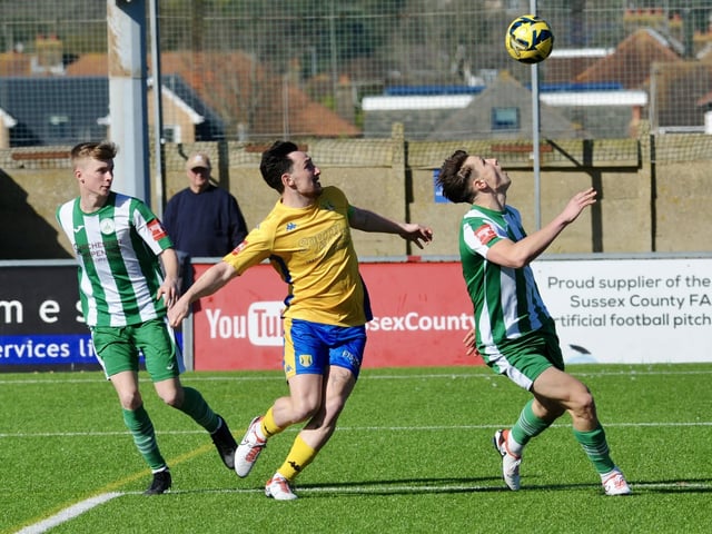 Action from Lancing v Chichester City in the Isthmian south east division