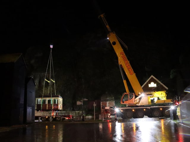 One of the carriages being lifted by crane last week