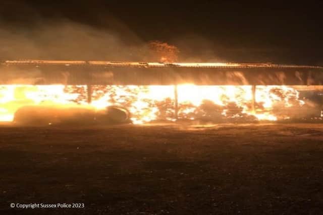 Two large barns were set on fire in Tarring Neville. Picture: Sussex Police