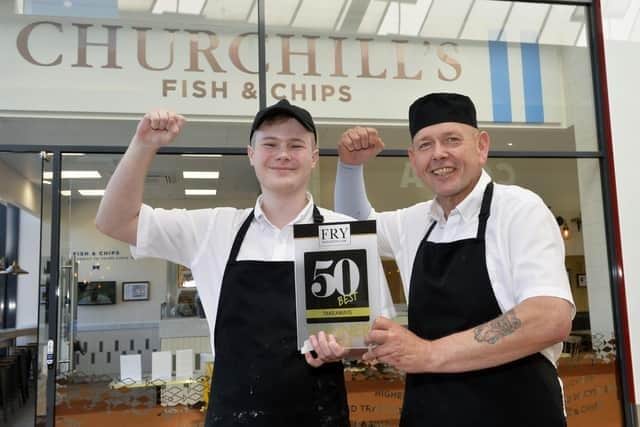Staff at Churchill's after being named the best fish and chip shop in Sussex. Photo: Jon Rigby