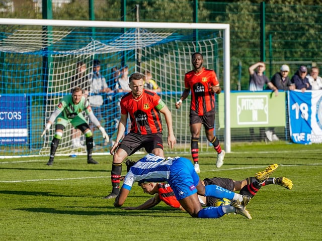 Action from the Haywards Heath Town v Sittingbourne clash in the Isthmian south east division