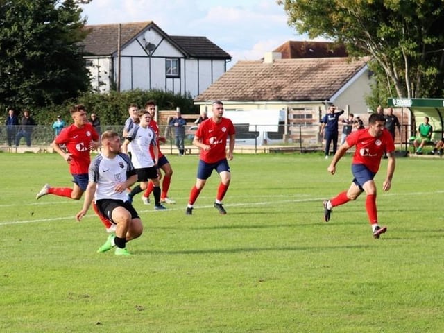 Action from Pagham v Eastbourne United in the FA Vase