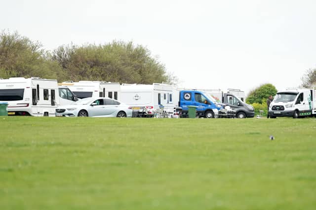 Photos, taken around 1pm on Tuesday, April 21, showed that a camp was still at the site.