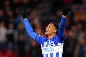 Joao Pedro of Brighton & Hove Albion celebrates during the Premier League match between Nottingham Forest and Brighton & Hove Albion at City Ground on November 25, 2023 in Nottingham, England. (Photo by Marc Atkins/Getty Images)