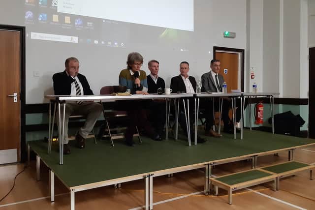 The speakers at the Save Our Town meeting in Burgess Hill on Thursday, February 16