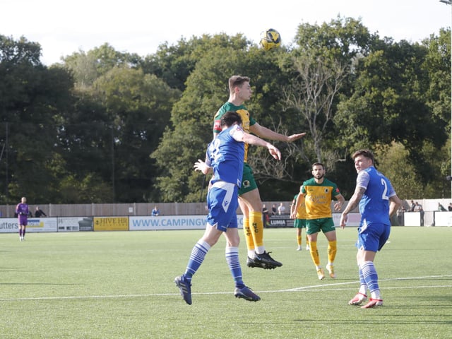 Action from Horsham's 2-0 home defeat to Bishop's Stortford in the Isthmian Premier on Saturday