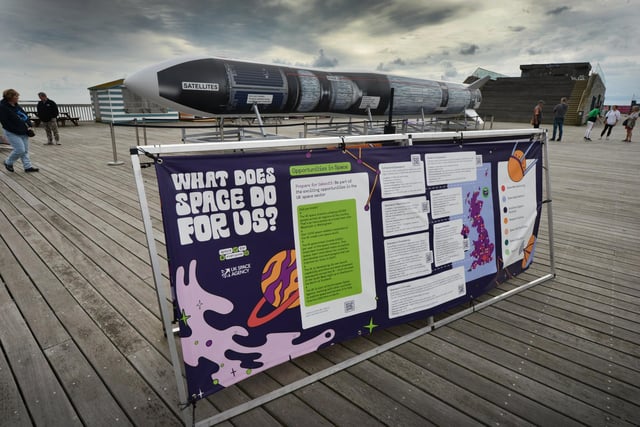 Space for Everyone event on Hastings Pier. The model of Launcher One.