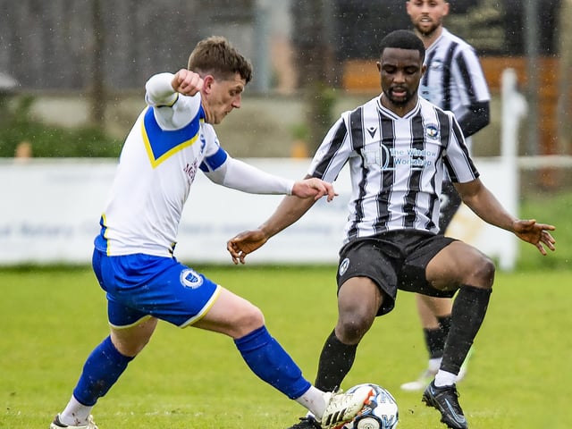 Action between Peacehaven & Telscombe and Haywards Heath Town in the final SCFL premier game of the 23-24 season