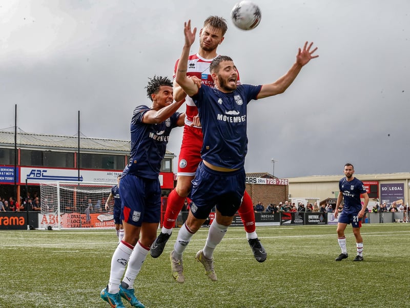Images from Eastbourne Borough's 2023-24 season opener, a 1-0 National South home win over Hampton and Richmond