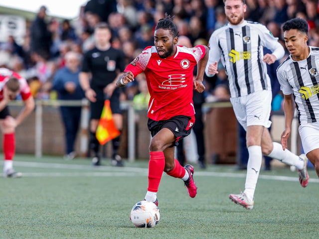 Action from Eastbourne Borough's National South win ovder Dartford at Priory Lane