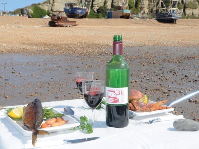 Hastings Old Town view with local wines and food