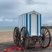 A bathing machine on Bognor Regis beach, returned as filming continues on Channel 4's The Great British Dig.