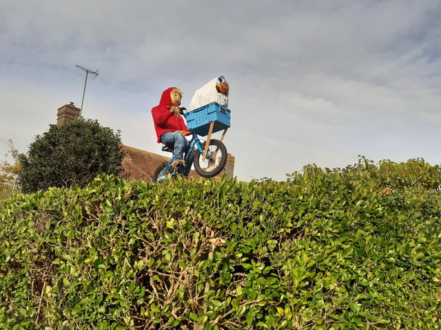 Some of the super scarecrows created for the Ferring Scarecrow Festival 2022, raising money for 1st Ferring Scouting Group. Some have pumpkins displaying a letter, five in North Ferring and nine in South Ferring. Unscramble them to enter the prize draw. Trail maps available at Brown's Natural Pet store.