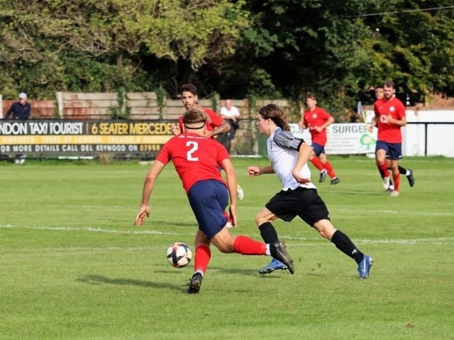 Action from Pagham v Eastbourne United in the FA Vase