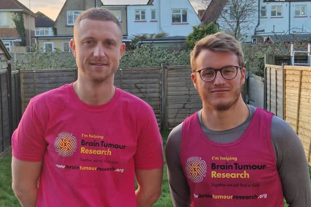 Marathon runners Jordan Hilton and Aaron Duffy. Picture: Brain Tumour Research