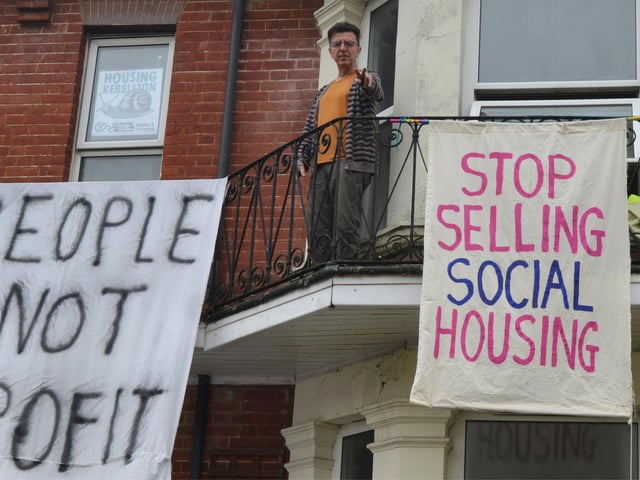 Protest to stop auction of social home in Hastings: Housing Rebellion at a property in Baldslow Road on July 25 2024.