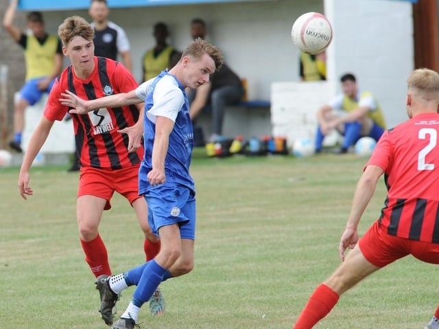 Action from a pre-season friendly between Shoreham and Worthing United at Middle Road