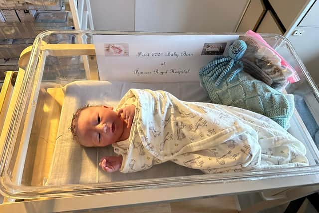 Tommy Michael Power was born at 7.11am on New Year's Day, just 17 minutes after his parents got to the Princess Royal Hospital in Haywards Heath