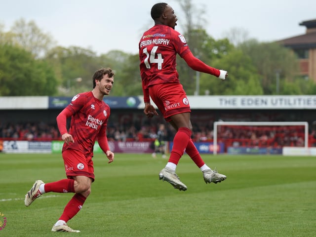 Rushian Hepburn-Murphy celebrates his goal against Exeter City