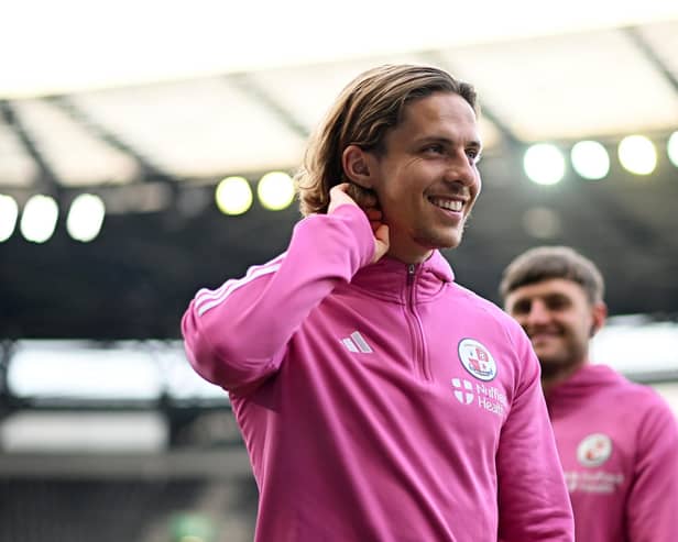 Danilo Orsi of Crawley Town arrives at the stadium prior to the Sky Bet League Two Play-Off Semi-Final 2nd Leg match between Milton Keynes Dons and Crawley Town at Stadium mk on May 11, 2024 in Milton Keynes, England. (Photo by Harriet Lander/Getty Images)