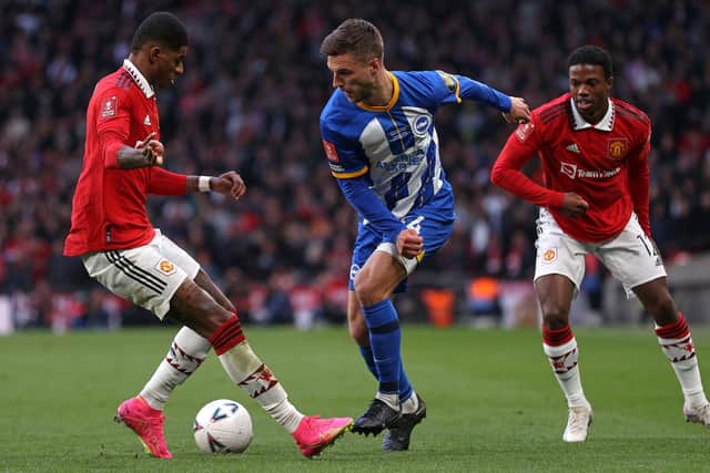Brighton defender Joel Veltman admitted the FA Cup semi-final defeat against Manchester United was a tough one to take – ‘especially when you are that close’. (Photo by ADRIAN DENNIS/AFP via Getty Images)