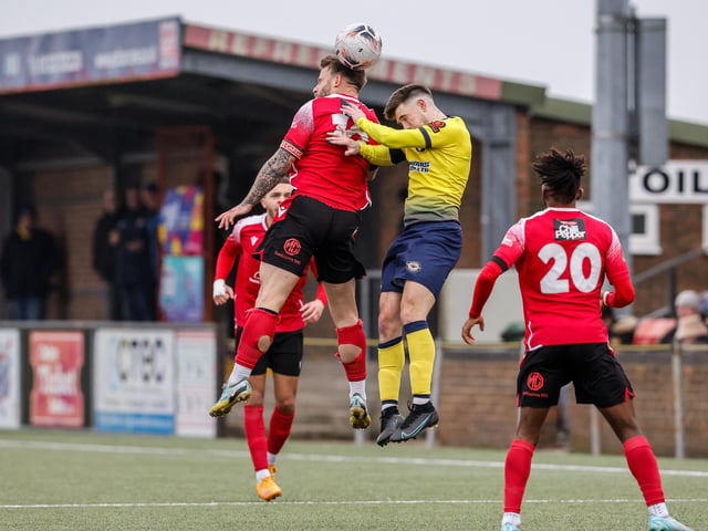 Action from Eastbourne Borough's 2-0 National League South win at home to Farnborough at Priory Lane