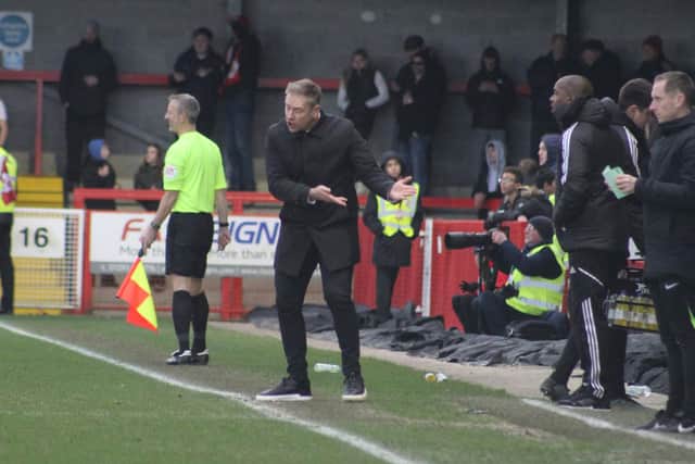 Crawley have now failed to win any of the five matches since Scott Lindsey’s first game in charge – a 3-2 home win over Salford City. Photo: Cory Pickford