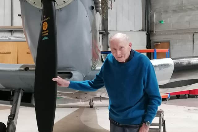 Robin Bowley, a resident at Colten Care’s Wellington Grange care home, on his visit to Goodwood Aerodrome where he piloted a Spitfire on a flight simulator. 