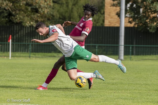 Action from the Isthmian Premier Division match between Potters Bar Town and Bognor Regis Town. Pictures by Lyn and Trevor Phillips
