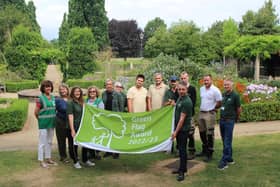 Horsham District Council’s parks and countryside team with Friends of Horsham Park, contractors Idverde and Councillor Ruth Fletcher celebrating the Green Flag Award in Horsham Park.