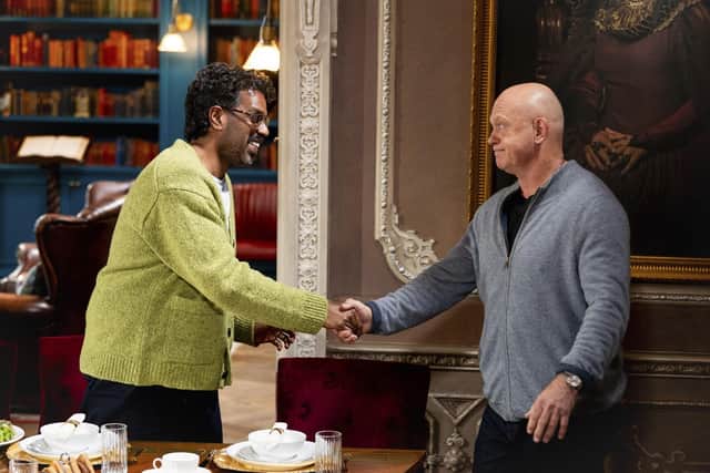 Crawley comedian Romesh Ranganathan (left) has been lined up for murder  – the same fate suffered by Ross Kemp (right) earlier in episode seven. Photo: BBC / Studio Lambert / Euan Cherry