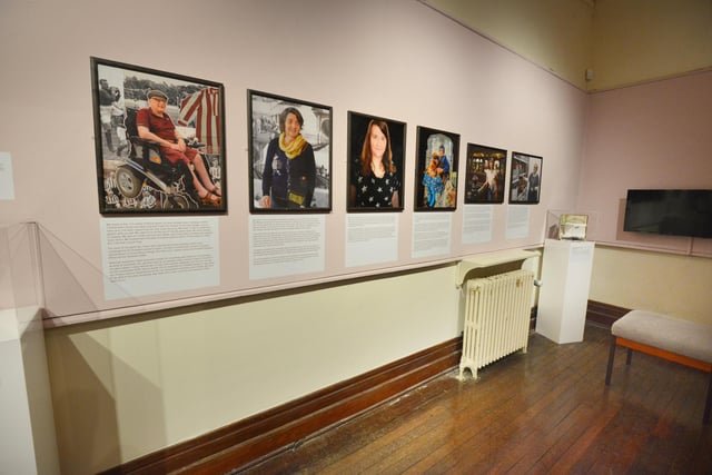 Event: Sir Tony Robinson presenting National Lottery Awards Heritage Winner Esther Fox with her award at Hastings Museum on October 20 2023. Photo showing a section of the exhibition.
