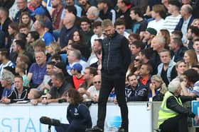 Chelsea Manager Graham Potter reacts during the Premier League match between Brighton & Hove Albion at the Amex Stadium
