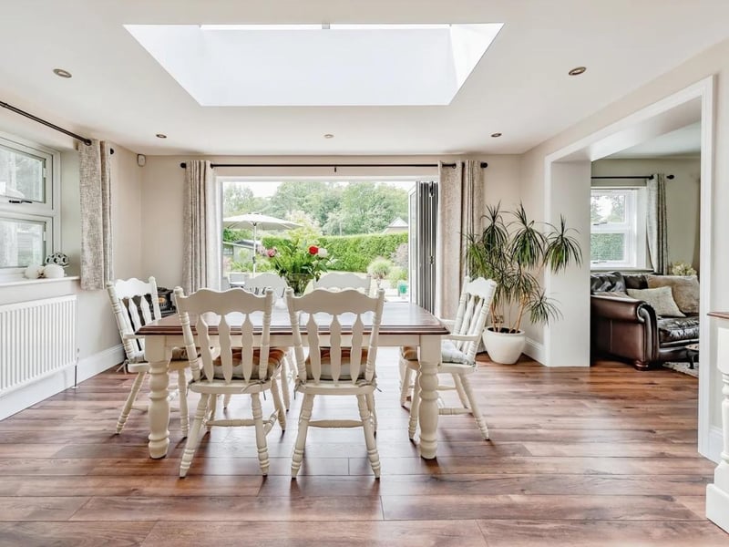 The dining room has a double glazed bi-fold doors to garden
