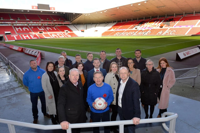 Back to 2019 for the scene of a Veterans in Crisis charity match at the Stadium of Light. Club ambassador Kevin Ball is pictured with Veterans in Crisis founder Ger Fowler and organiser John Stephenson.