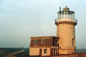As a working lighthouse the 47 ft high Belle Tout lighthouse was situated on a promontory known as Belle Tout Down on Beachy Head cliffs, near Eastbourne in East Sussex.